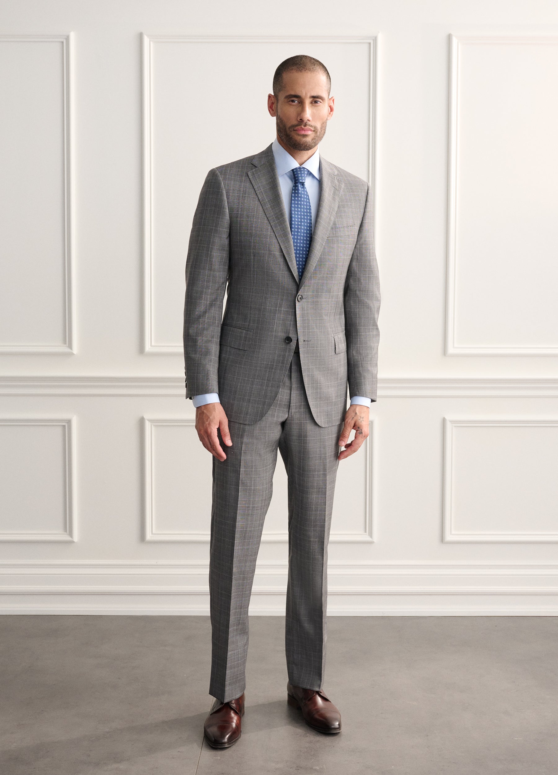 grey poplin suit