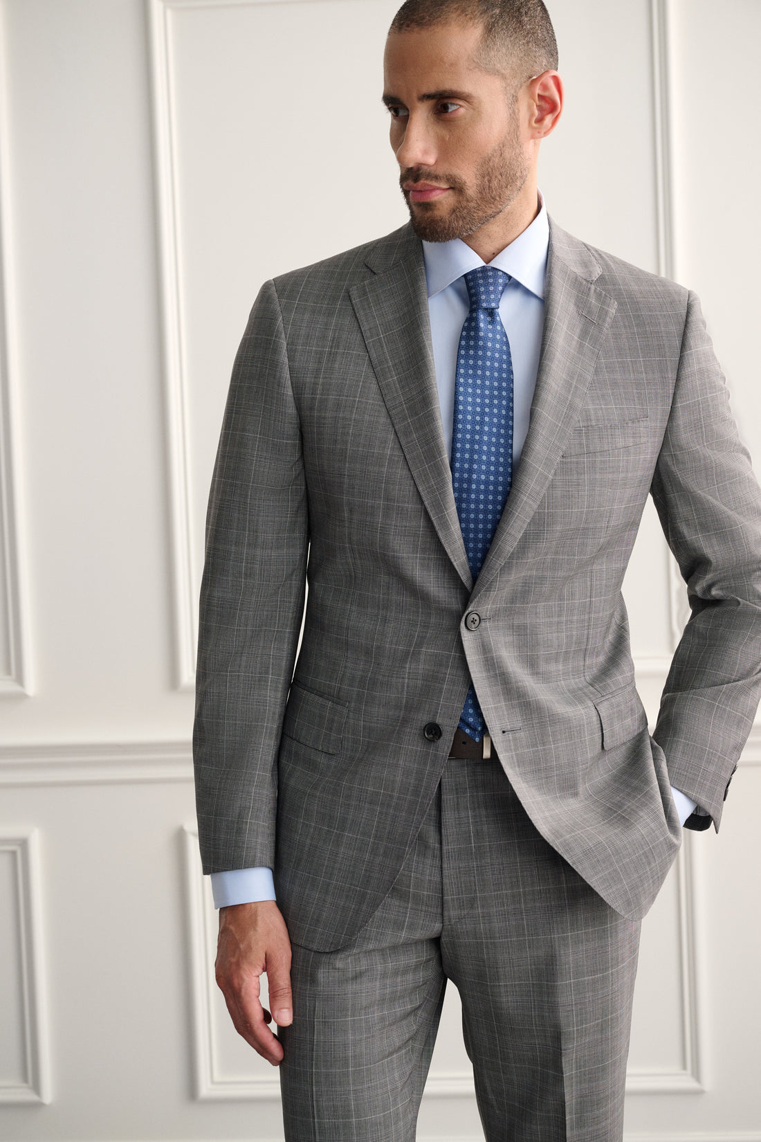 grey poplin suit