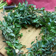 A Valentine's Day door wreath kit from Rose & Rhubarb Flowers