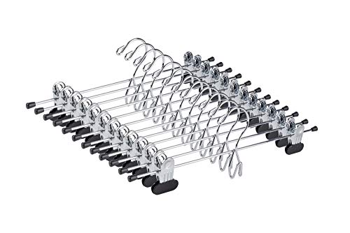 Amber Home 13 Inch Add-On Heavy Duty Stackable Metal Slacks Pants and Skirt Hanger Chrome with Extra Strong Non-Slip Adjustable Clips (12 Pack)