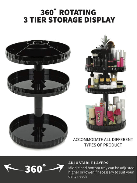 Try modern chic makeup organizer 360 rotation black adjustable height 3 layers storage fit makeup lipstick cosmetic skincare perfume perfect on dresser bedroom bathroom countertop