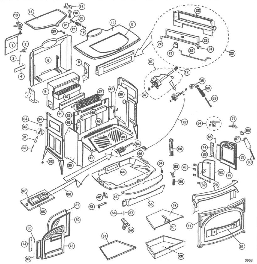 Vermont Castings Defiant 1910 Catalytic Wood Stove Replacement Parts