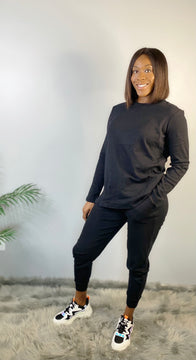 BLACK LONG SLEEVED JOGGER 2pc SET