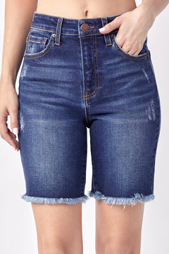 Frayed Hem Mid Thigh Shorts