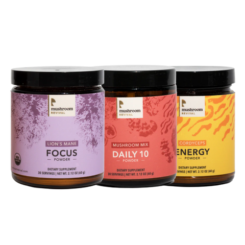 Sunrise Mushroom Powder Bundle (ENERGY + FOCUS + DAILY 10) - Focus powder in 3 presentations - Mushroom Revival