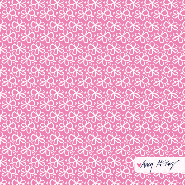cheery floral pattern on pink by Amy McCoy