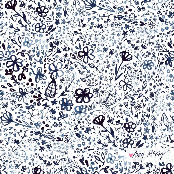 allover hand painted indigo floral pattern by Amy McCoy