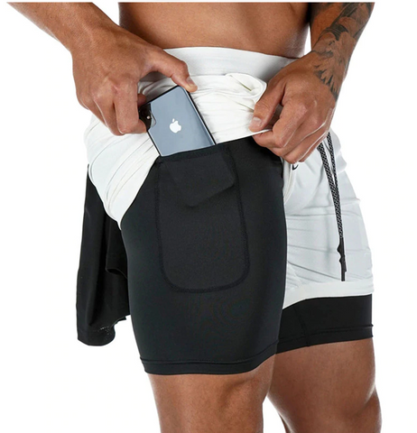 Gym shorts med Compression under tights med innerlomme til mobilen