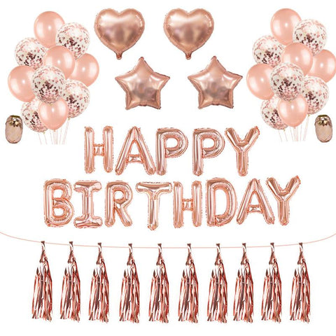 Rose Gold Happy Birthday Party Foil Balloons