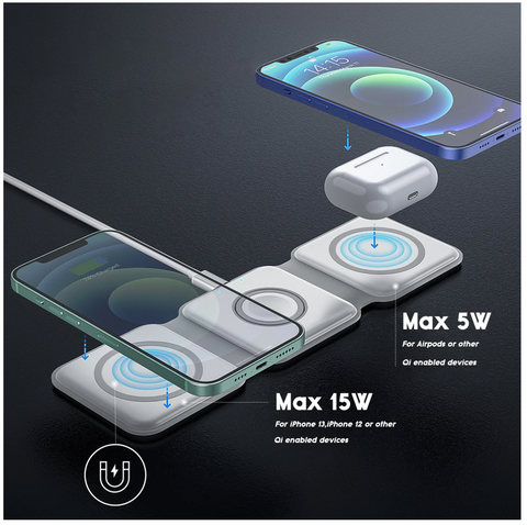 Portable 3-in-1 Foldable Travel MagSafe Wireless Charger for iPhone 14,Apple Watch & AirPods