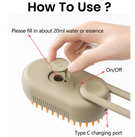 3-i-1 Steamy pet brush elektrisk kam børste med damp og massasje