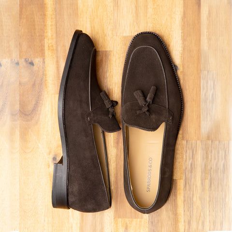 Brown mens suede loafers.