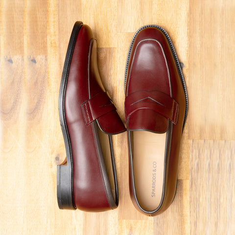 Burgundy leather loafers for men