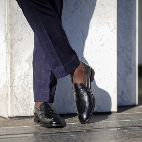 Black loafers for men. Comfortable slip-on shoes