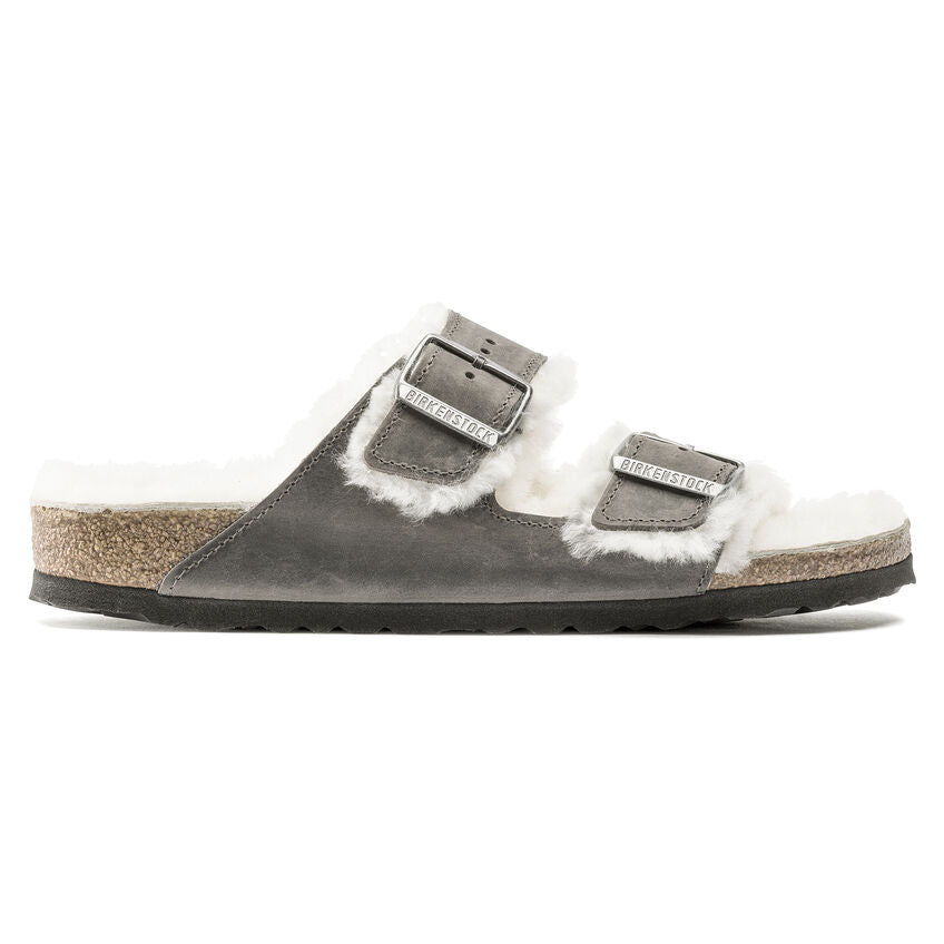 fuzzy gray birkenstocks