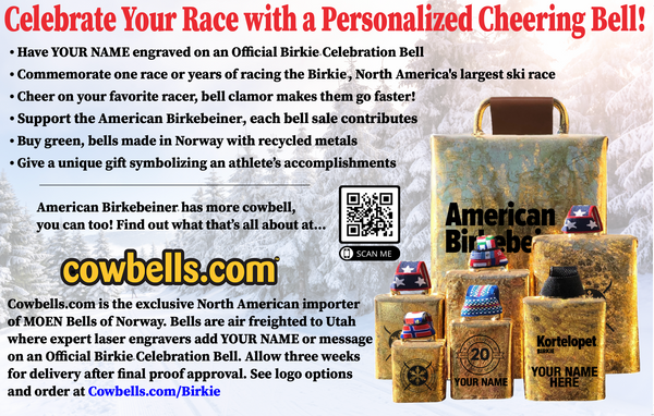 Poster about the custom engraved personalized bells for the American Birkebeiner