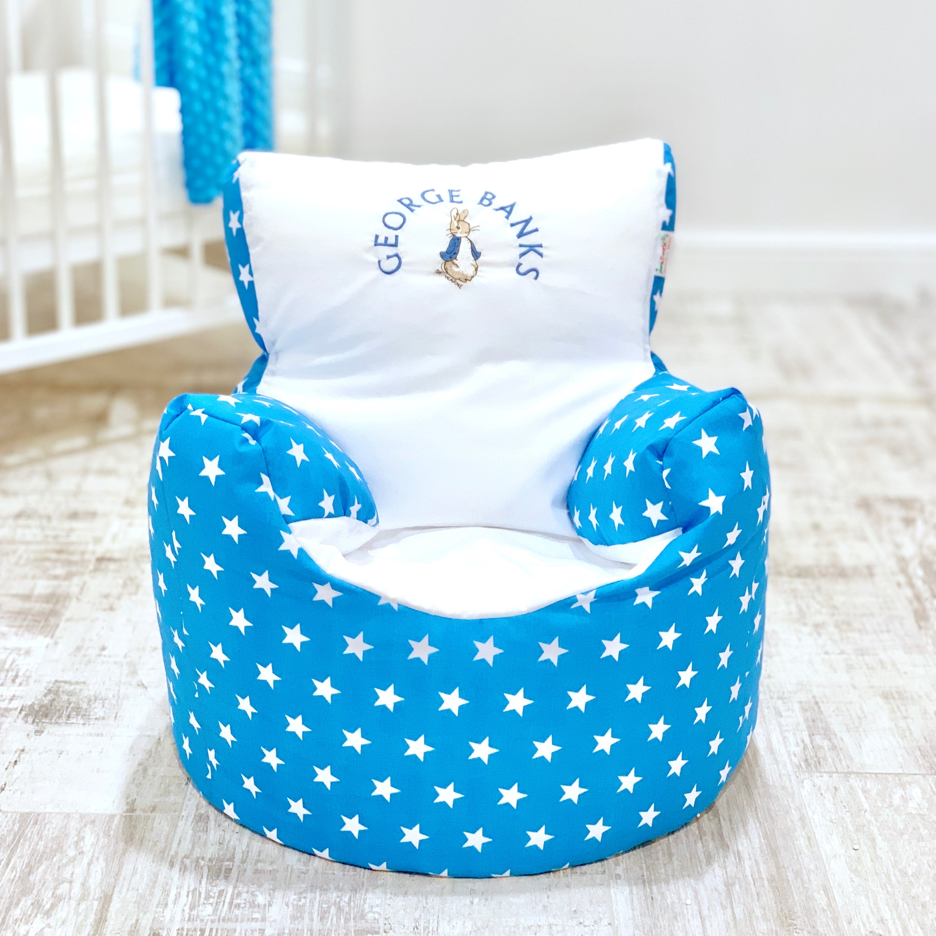 personalised blue star peter rabbit bean bag chair  18 months  4 years