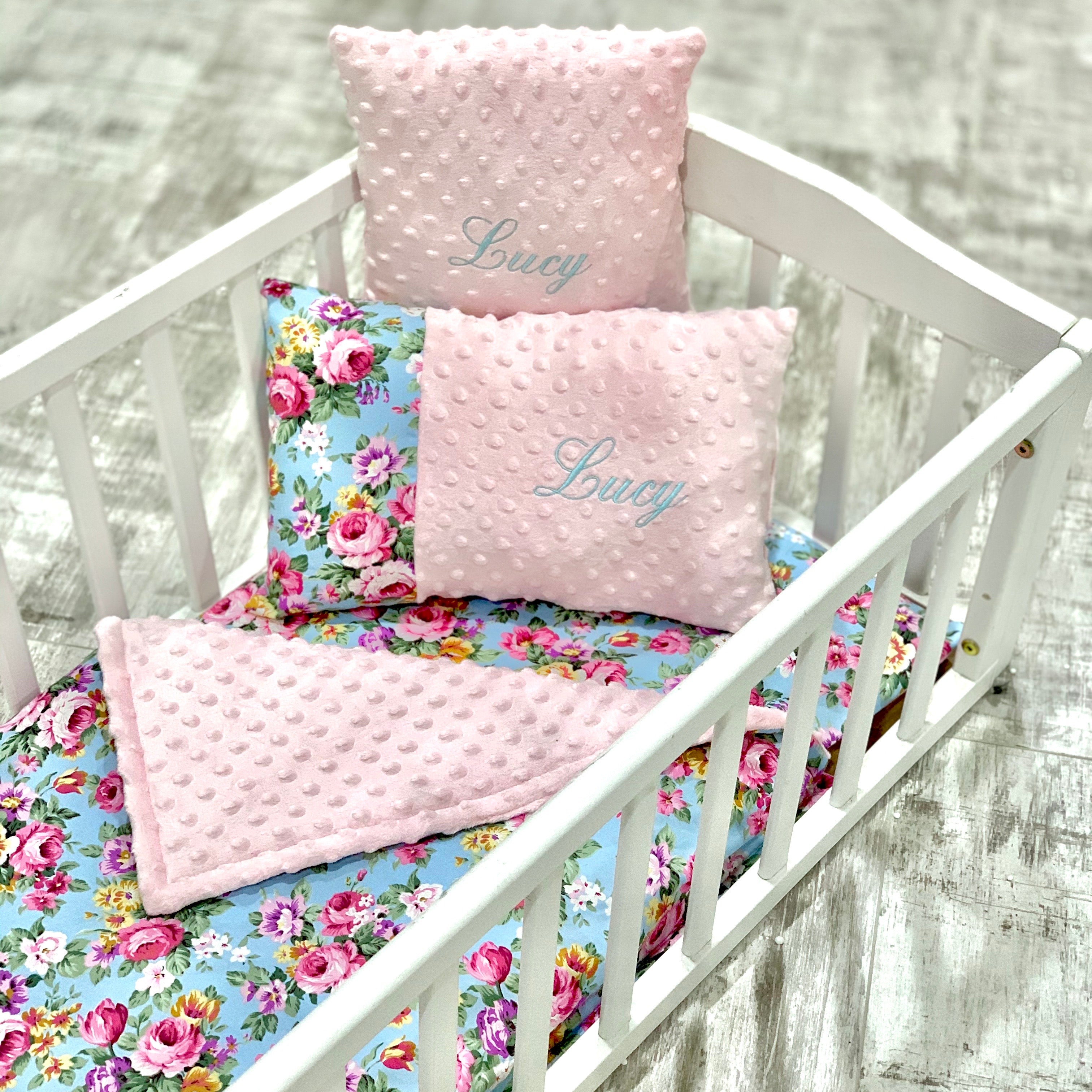 Personalised Luxury Pink Dimple And Vintage Floral Crib Bedding