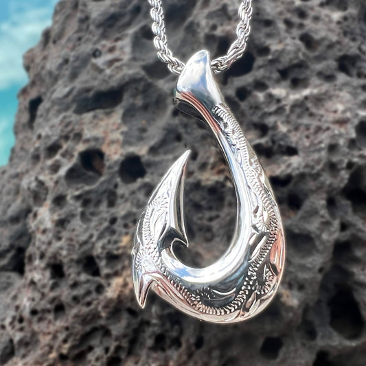 Lā'au Koa Fish Hook Pendant with Gold Plated Stainless Steel Link Chain 24 inch Chain / Curb (links All The Same Size) Includes Fish Hook