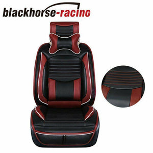 13Pcs PU Leather Seat Cover 5-Seats Car SUV Full Front+Rear Cushions Set Black - www.blackhorse-racing.com