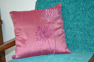 Embroidered Pink Decorative Throw Pillow Cover