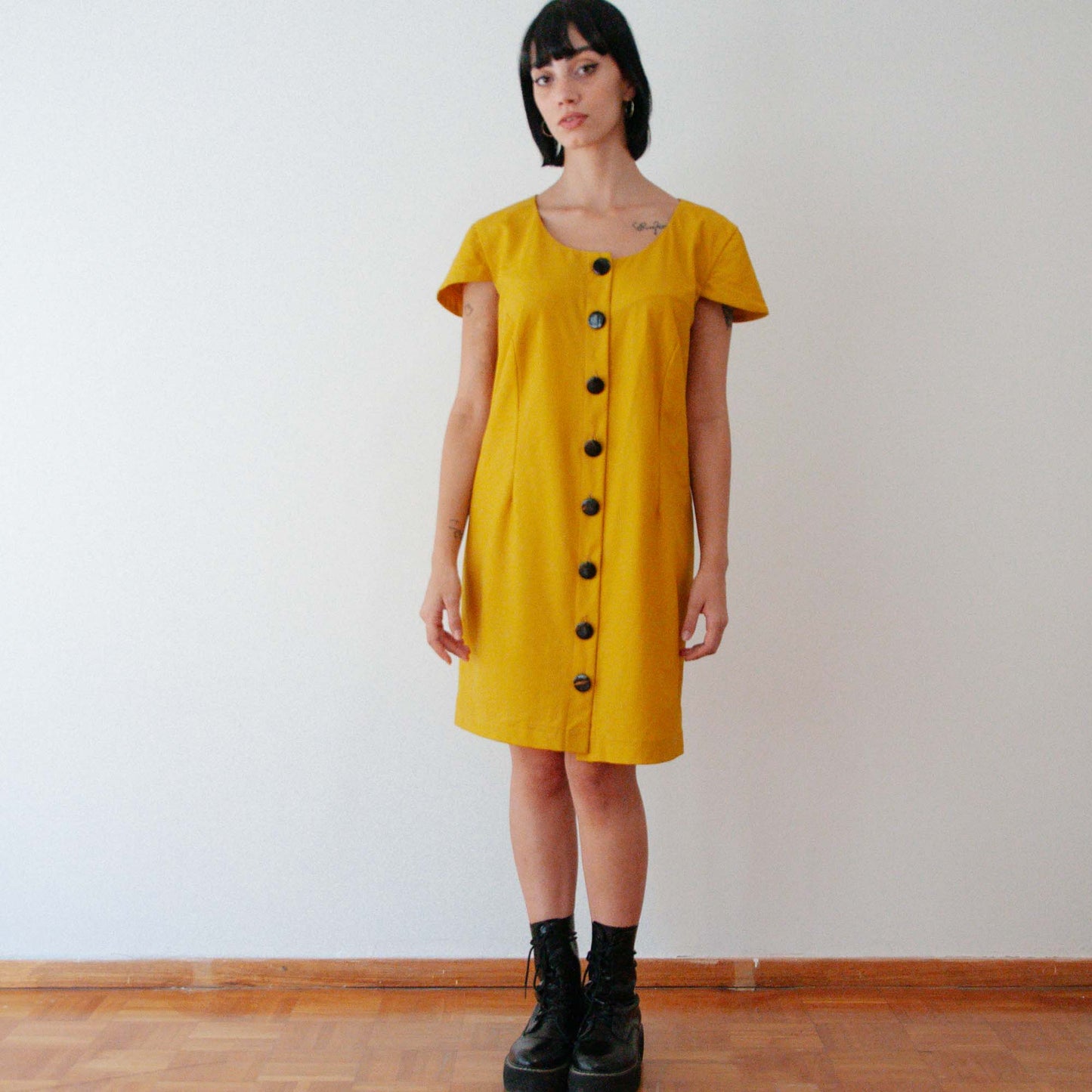 VIN-DR-18884 Vintage φόρεμα κίτρινο L