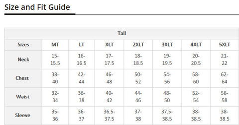 Men S Long Size Chart