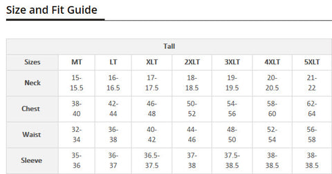 Big And Tall Sizing Chart