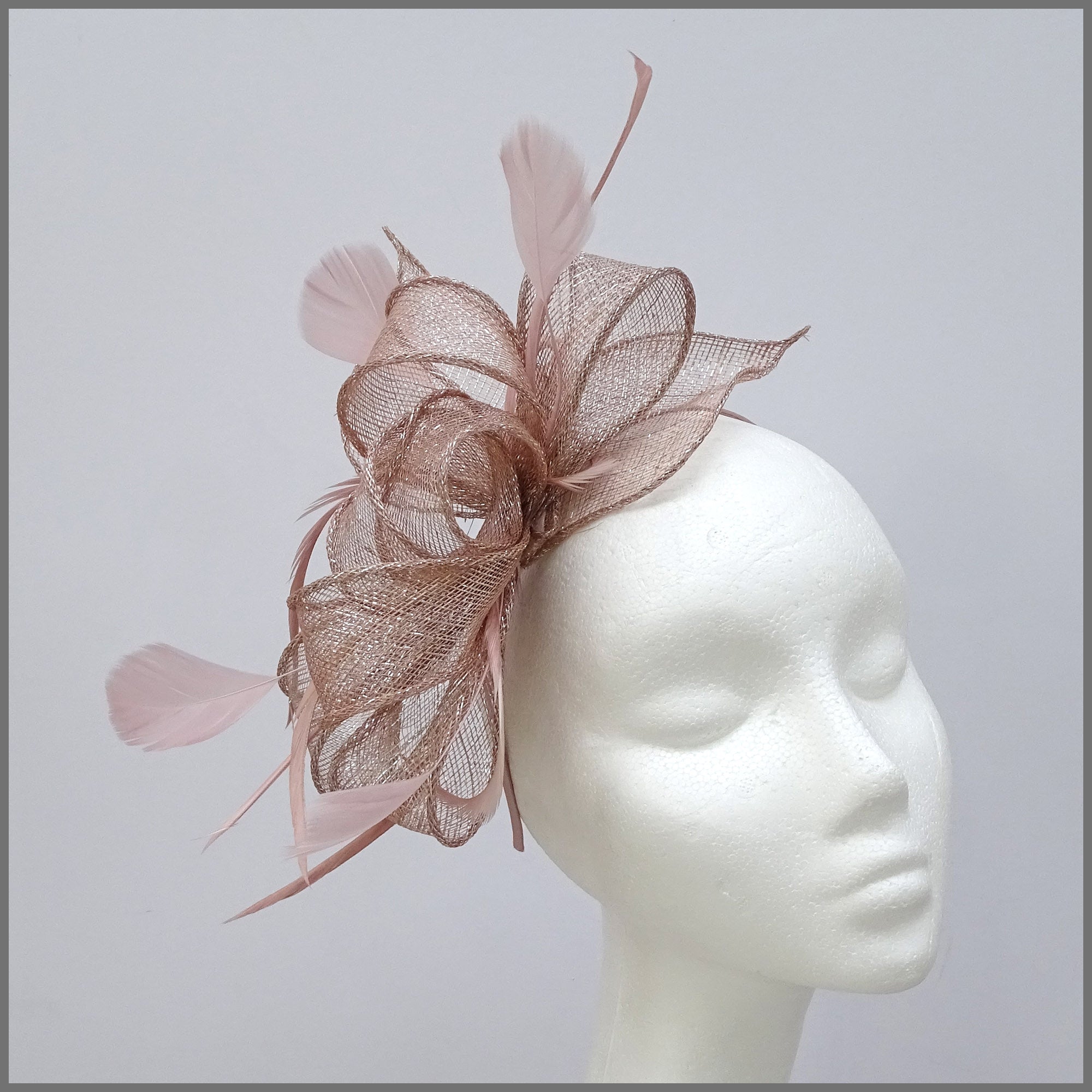 dusky pink and grey fascinator