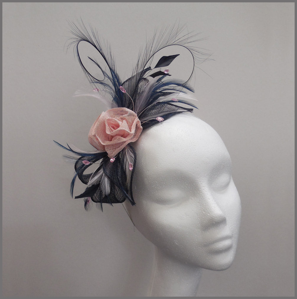 blush pink and navy fascinator