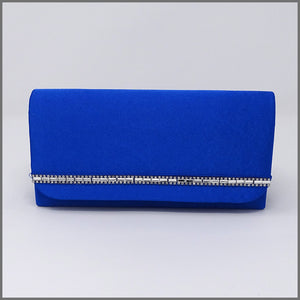 Cobalt Blue Satin Clutch Bag with Diamanté | Jacqui Vale Designs
