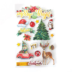 Merry & Bright 3D Scrapbook stickers featuring large pine tree, deer, and other Christmas ephemera 