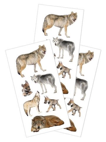 3 sheets of photo real stickers of wolves