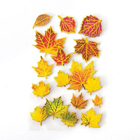 STDM-0327E - Fall Leaves 3D stickers featuring a variety of leaves in autumn colors and gold foil