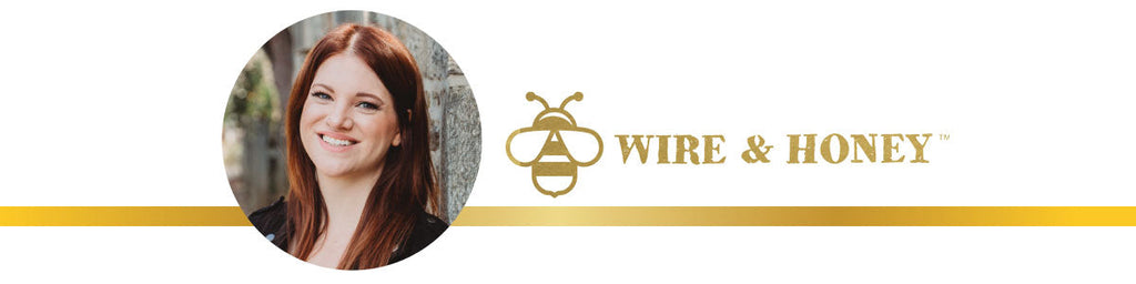 Headshot of Wire & Honey founder set inside circle with logo and gold border