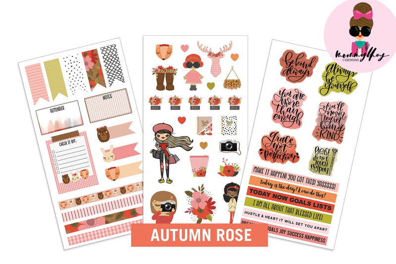 planner stickers featuring mommy lhey autumn rose designs