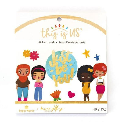 planner stickers shown in packaging featuring colorful illustrations of a diverse mix of women with stars, hearts and gold details.