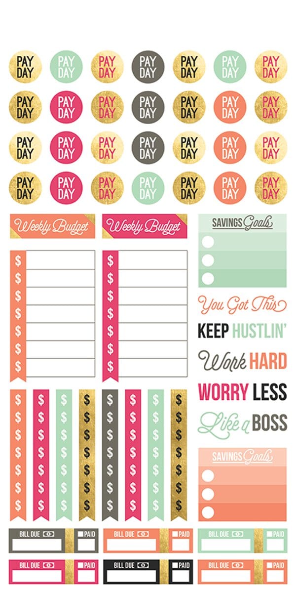 horizontal budget planner stickers