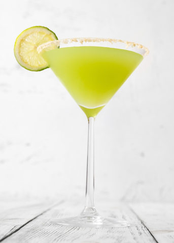 Key Lime pie martini with lime wheel and salt rim