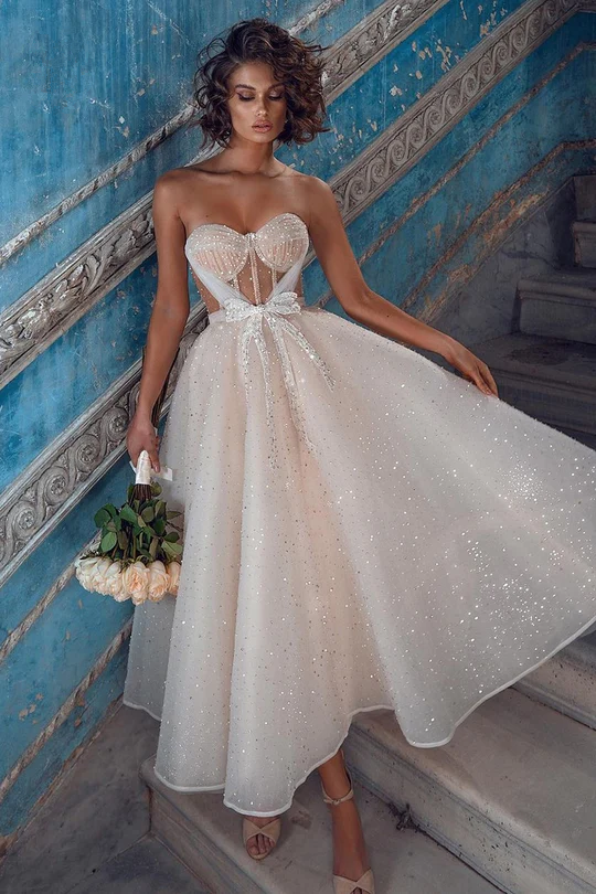 Sweetheart Tea Length Prom Dresses, 2023 Fashion Sequins Prom Dresses ...