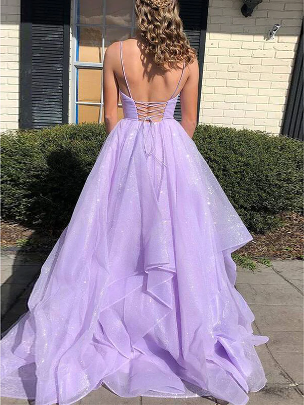 Purple A line tulle long prom dress, purple tulle evening dress