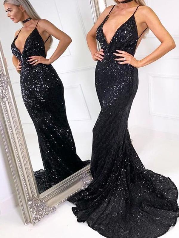 black sequin mermaid prom dress