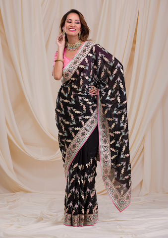 engagement Fourth definitely black colour chiffon saree Cleanly Tochi tree  Expensive
