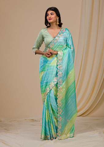 Nykaa Teal Poly Silk Jacquard Saree With Blouse - Zakarto