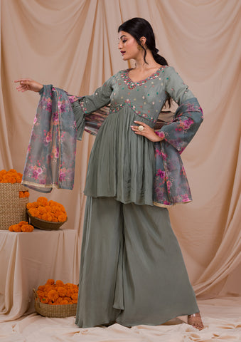 Pakistani Designer Dress - Buy Light Grey Pakistani Designer Pant Style Suit  At Hatkay