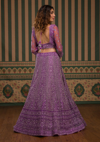 Designer Embroidered Net Lehenga for Wedding Wear in Purple – Nameera by  Farooq