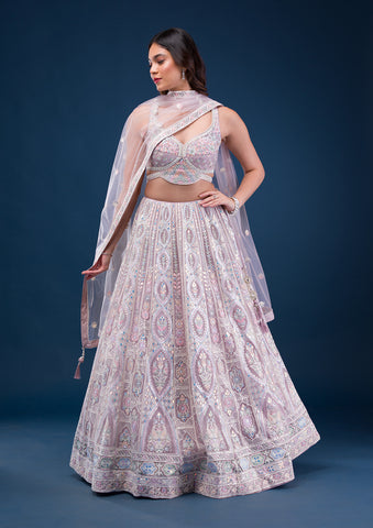 White and Peach Color Designer Lehenga Choli - jomso - 842417