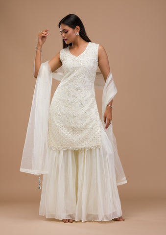 koskii offwhite sequins tissue designer salwar suit ssrm0032983 off white 1 1 large
