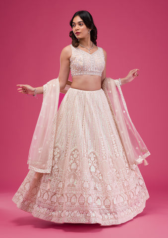 Buy Peach and cream raw silk wedding lehenga in UK, USA and Canada