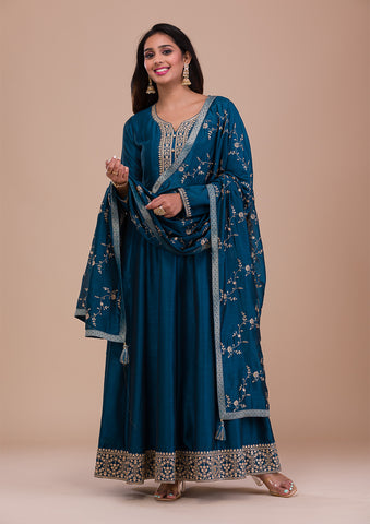 Shop Aqua Blue Embroidered Linen Churidar Salwar Kameez Online : 144681 -  Salwar Kameez